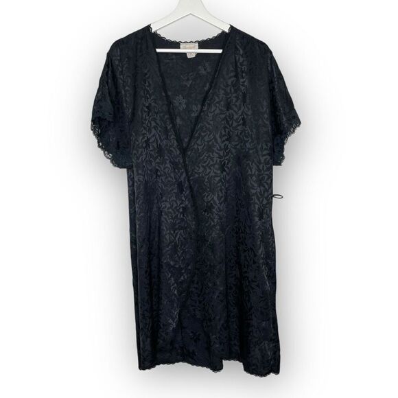 Vintage Barbizon Loungewear Sleepwear Black Wrap Robe Short Women’s Size Medium - Picture 1 of 10